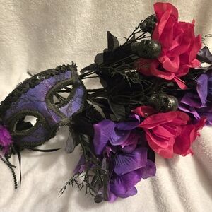 Purple Masquerade Mask & Flowers